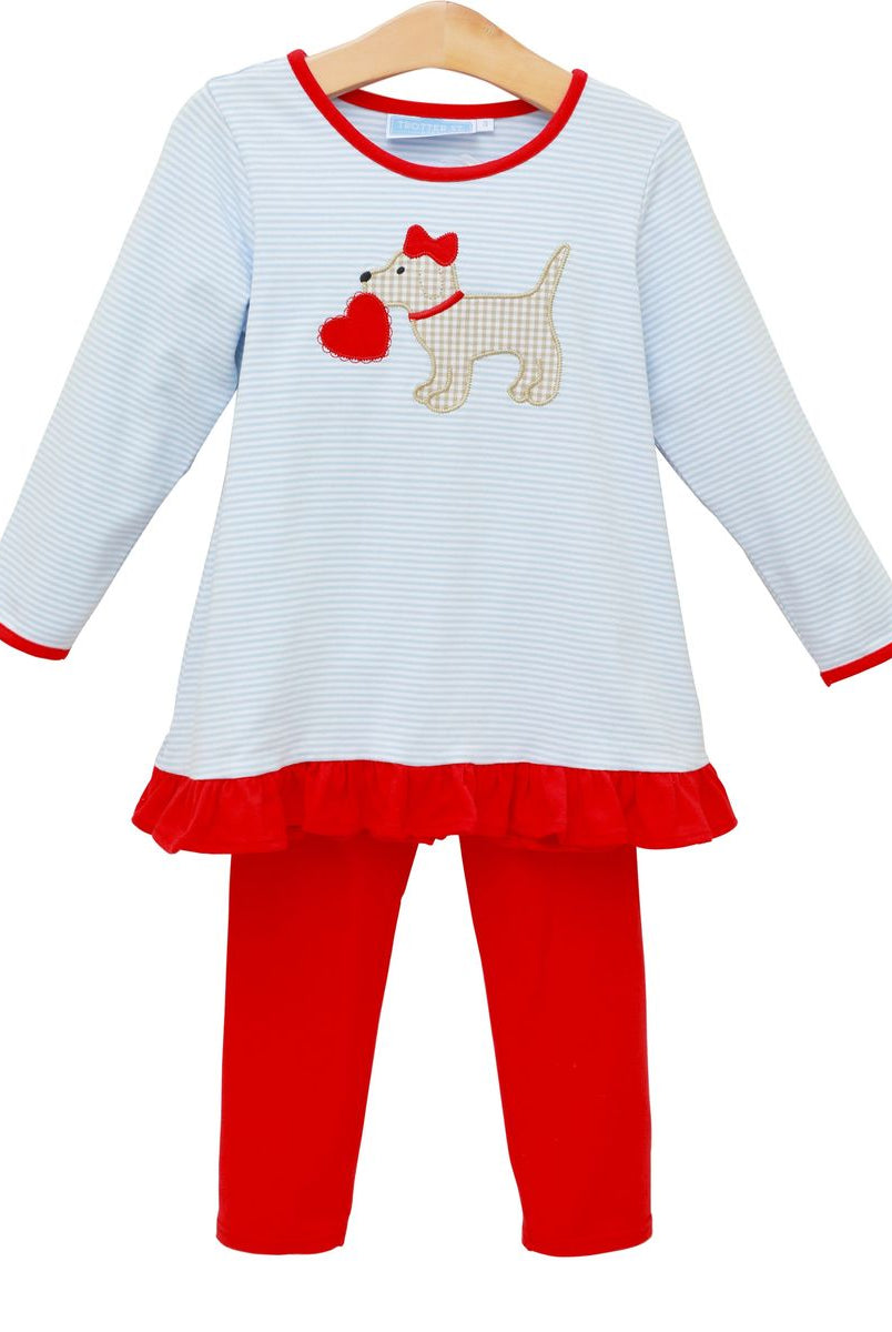 trotter street Puppy Love Ruffle Pants Set