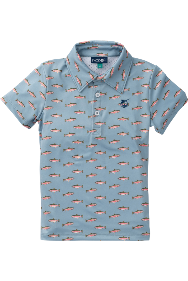 prodoh Boys' Pro Performance Short Sleeve Polo | Rainbow Trout Print