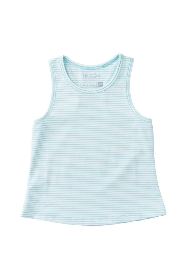 prodoh Girls' Active Racerback Tank Top | Aruba Blue Stripe