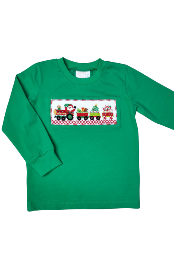 whimsy bay Santa's Train Smocked Long Sleeve Shirt