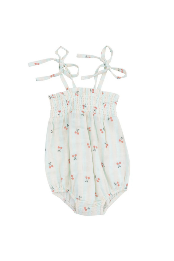angel dear Cherry Stripe Tie Strap Smocked Bubble
