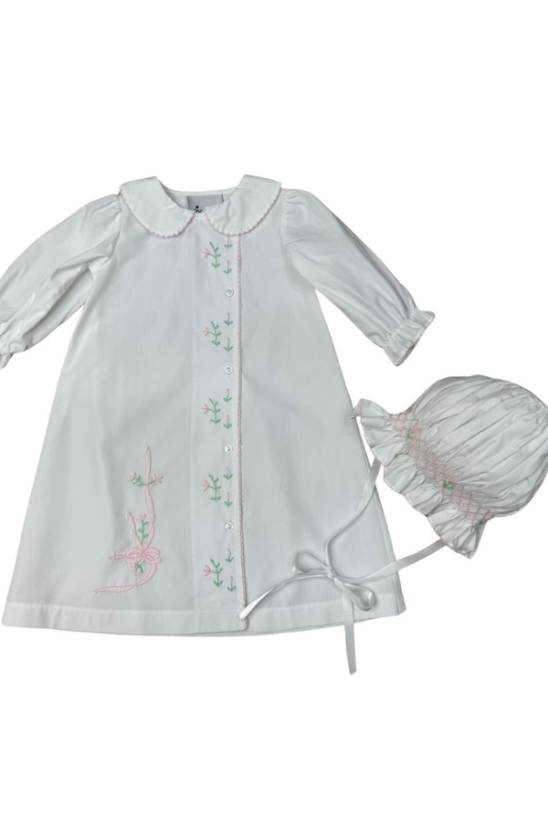 delaney Pink Floral Bow Day Gown & Bonnet