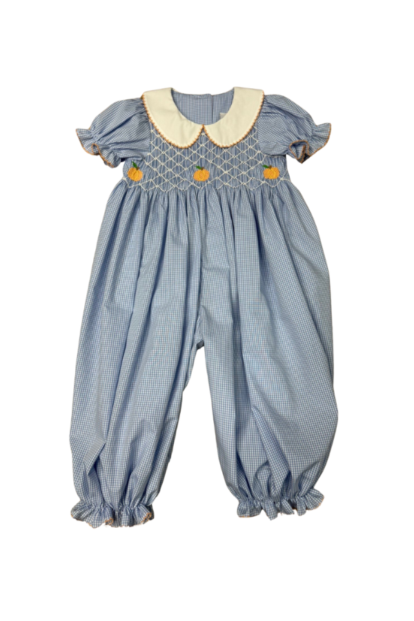 delaney Smocked Front Pumpkin Long Romper
