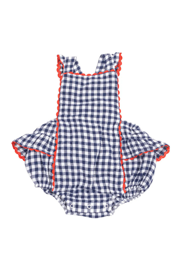 angel dear Navy Gingham Ric Rac Ruffle Sunsuit