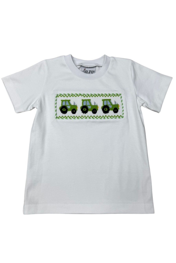 Delaney Boys Smocked Tractor Knit Shirt