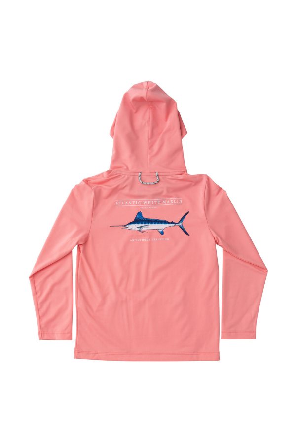 prodoh Pro Performance Hoodie Fishing Tee | Flamingo Pink White Marlin Fish