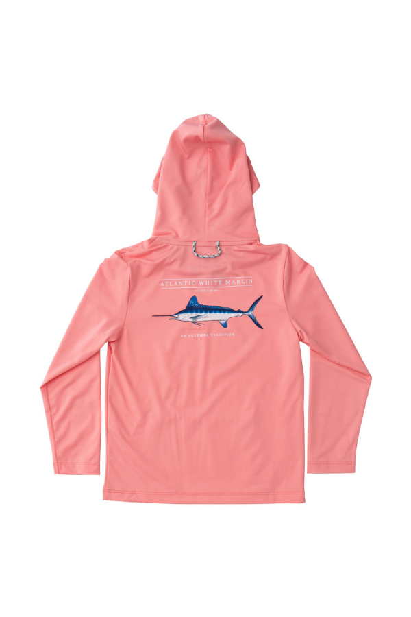 prodoh Pro Performance Hoodie Fishing Tee | Flamingo Pink White Marlin Fish