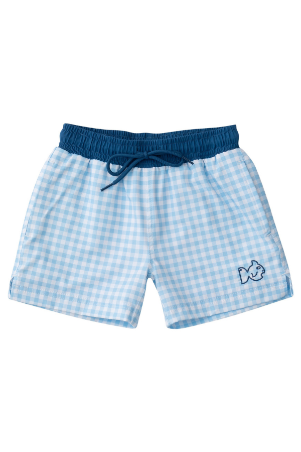 prodoh Boys Boogie Board Swim Trunk | Sky Blue Gingham