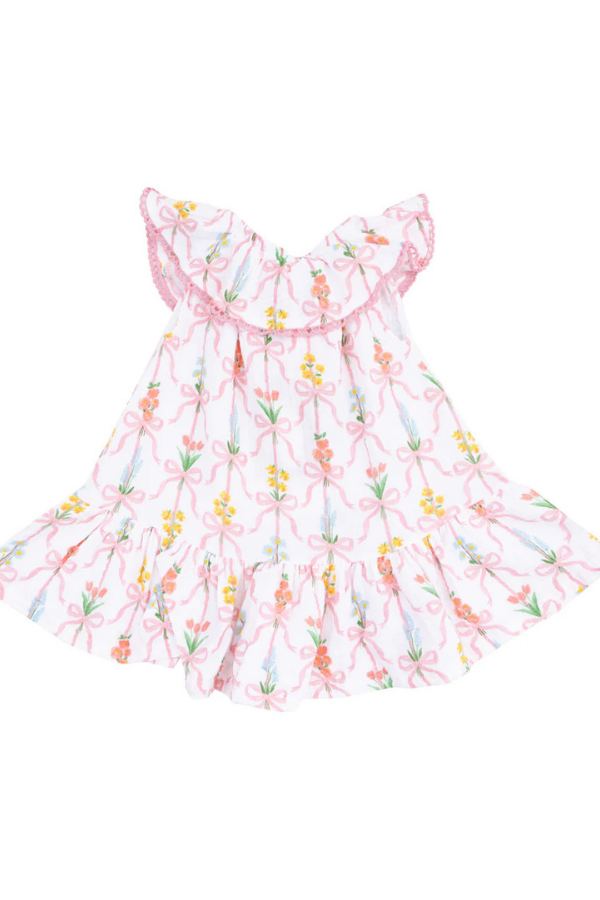 angel dear Ribbon Bouquets Neck Ruffle Dress