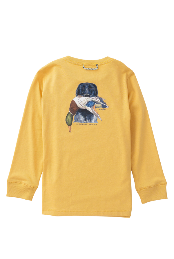 prodoh Boys' Long Sleeve Cotton Tee | Ochre dog with duck
