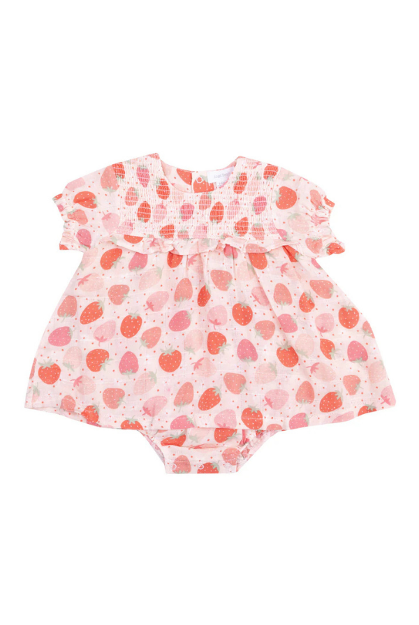 angel dear Strawberry Bliss Smocked Bubble With Skirt