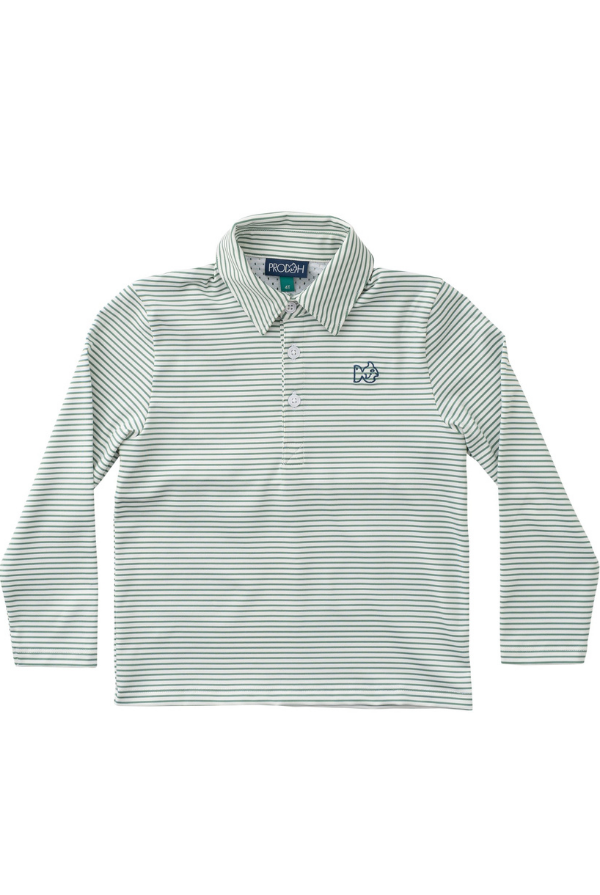 prodoh Boys Long Sleeve Pro Performance Polo | Spruce Stripe