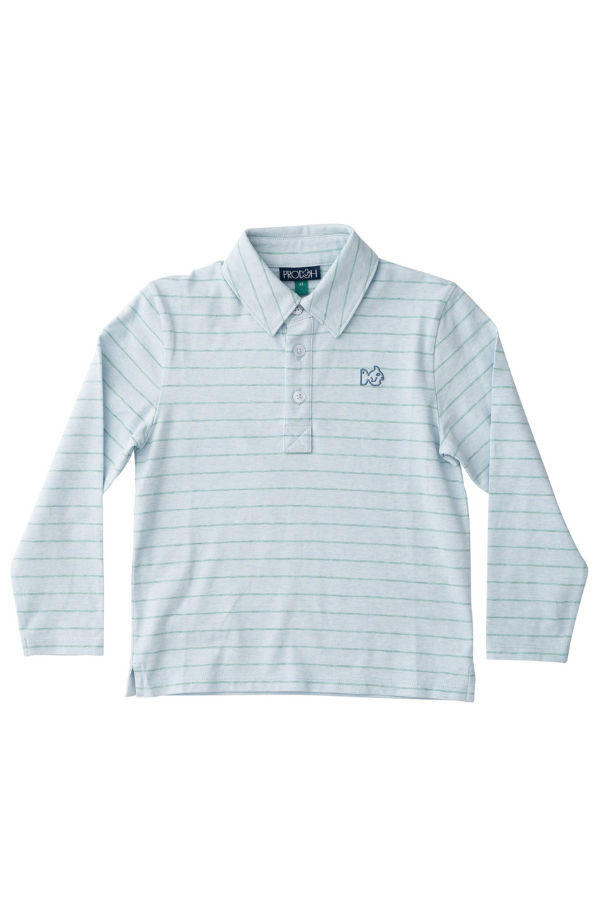 prodoh Boys Long Sleeve Pro Performance Polo | Blue Surf Stripe