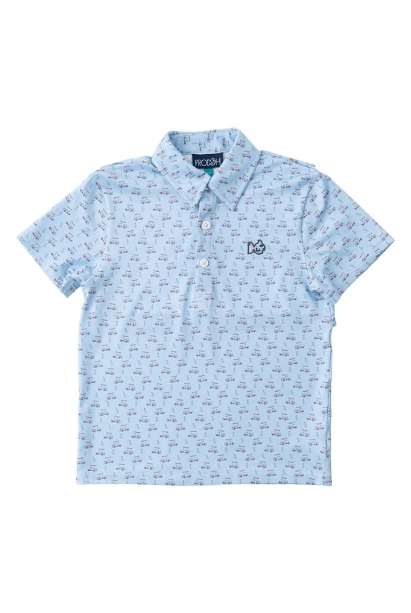 prodoh Pro Performance Fishing Tee Polo | Powder Blue Golf Cart Print