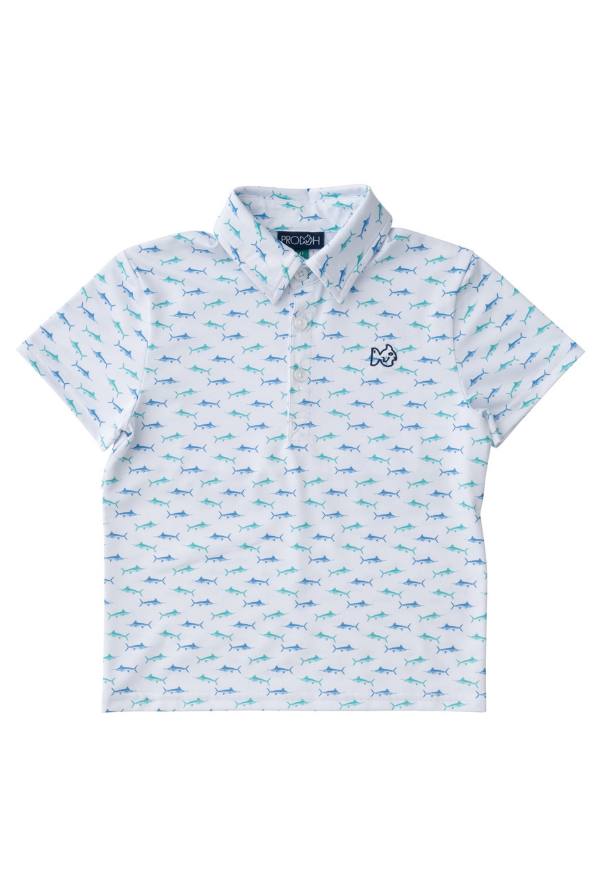 prodoh Boys Short Sleeve Pro Performance Polo | Fish Print