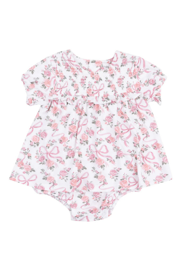 angel dear Ribbon & Flowers Smocked Ruffle Bubble With Skirt