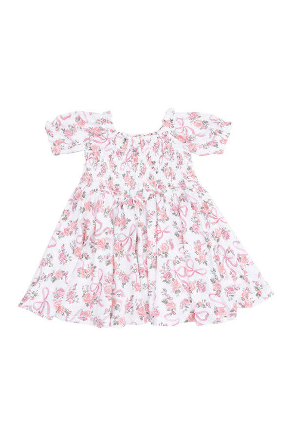 angel dear Ribbon & Flowers Puff Sleeve Smocked Dress