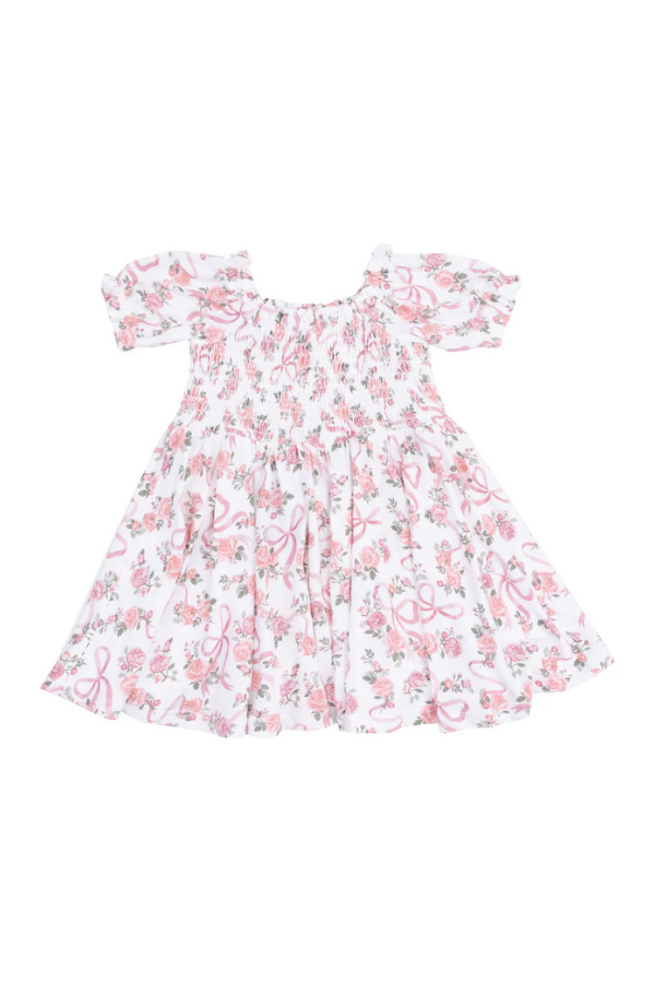 angel dear Ribbon & Flowers Puff Sleeve Smocked Dress