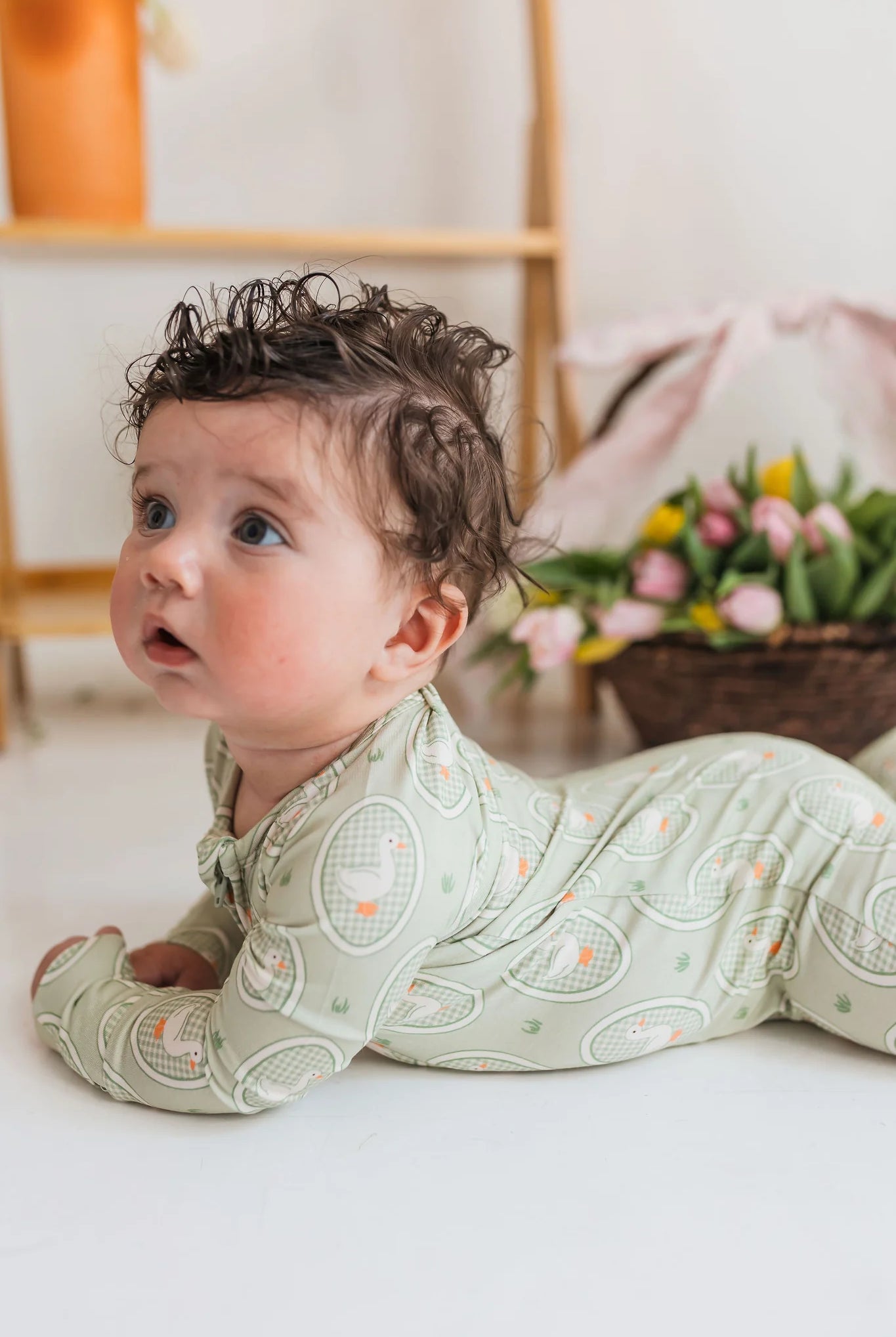 in my jammers Green Little Goose Zipper Romper