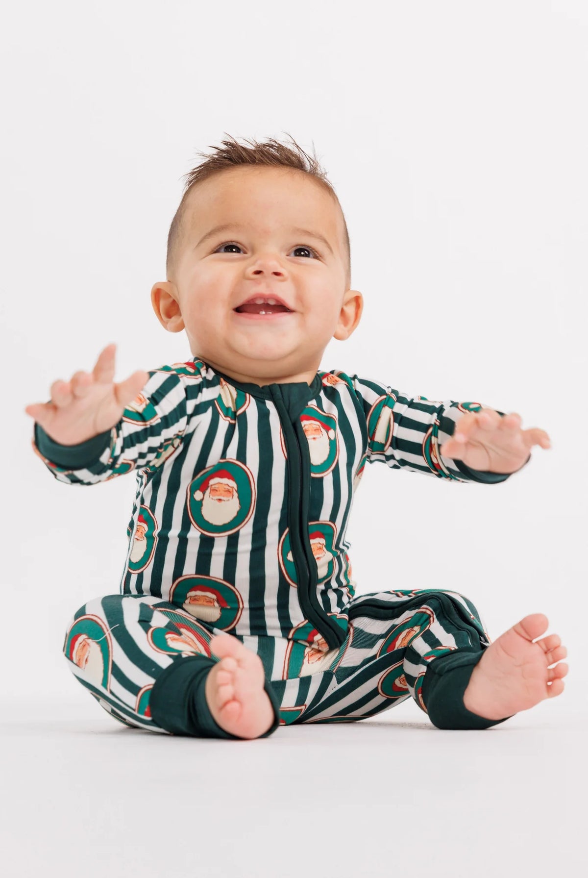 In My Jammers Green Santa Claus Lane Zipper Romper
