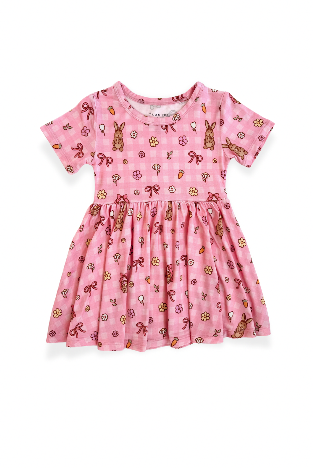IN MY JAMMERS Pink Gingham Bunny Twirl Dress