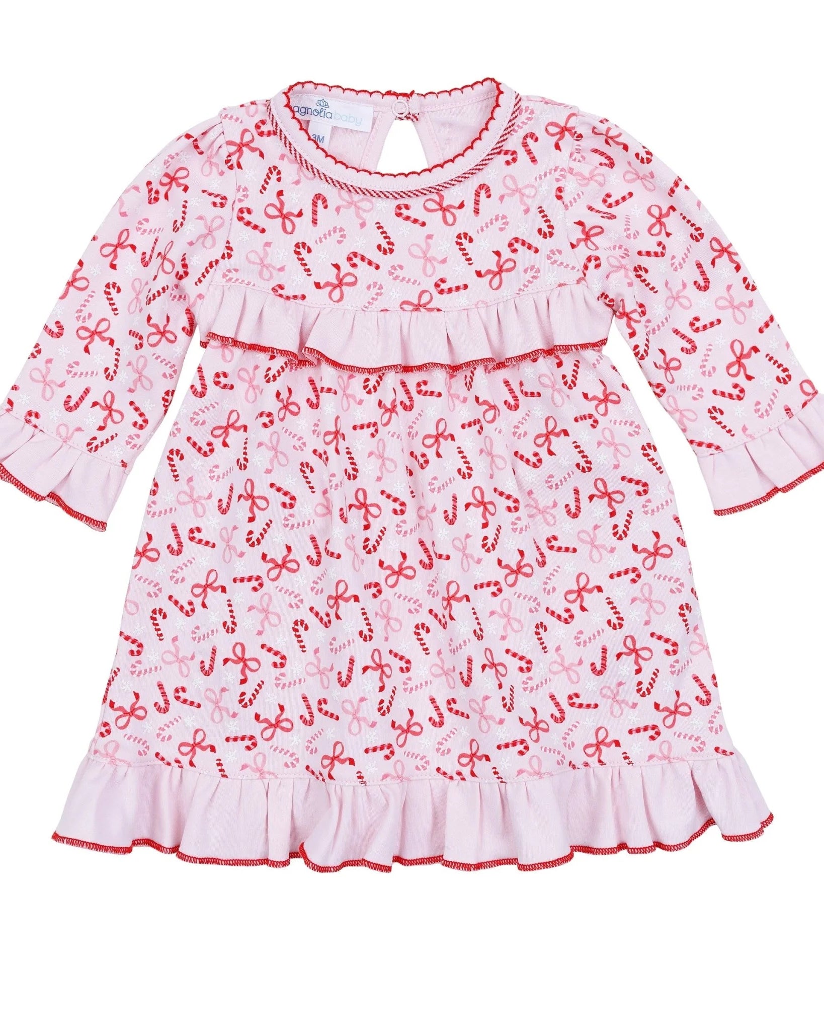 magnolia baby Candy Cane Lane Printed Ruffle Dress