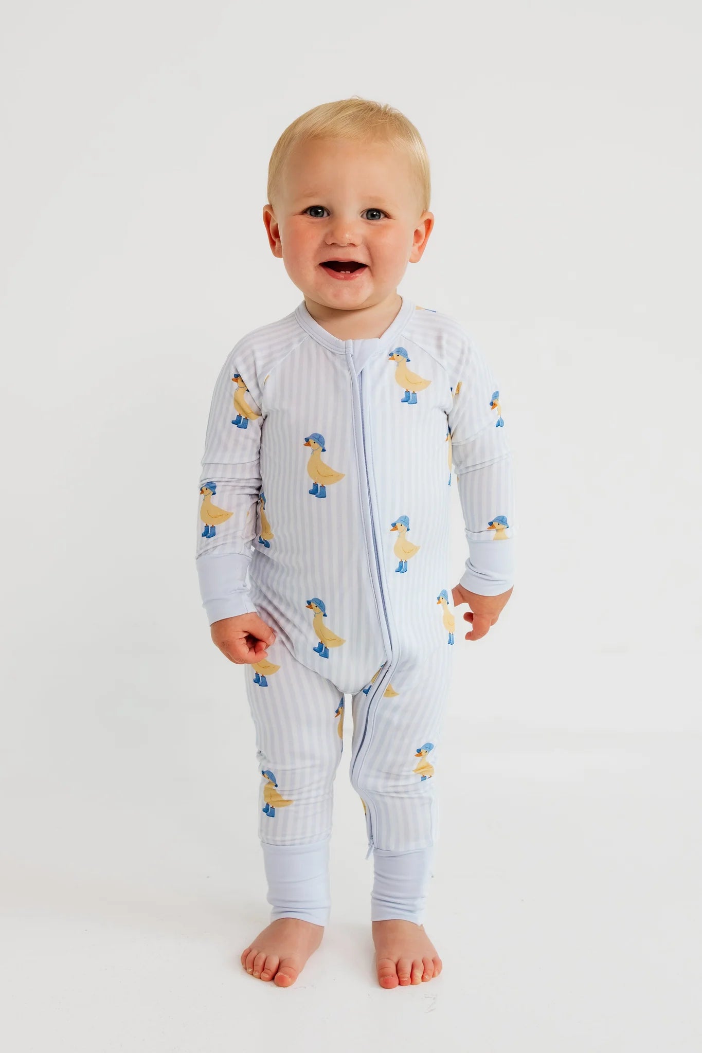 In My Jammers Striped Ducks Zipper Romper