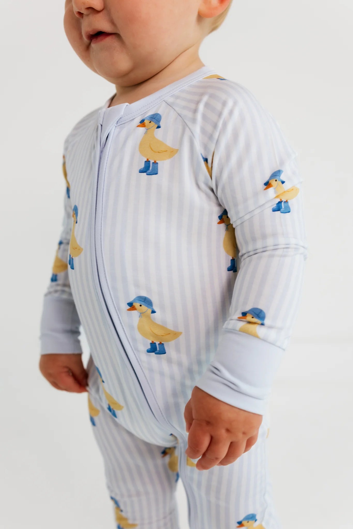 In My Jammers Striped Ducks Zipper Romper