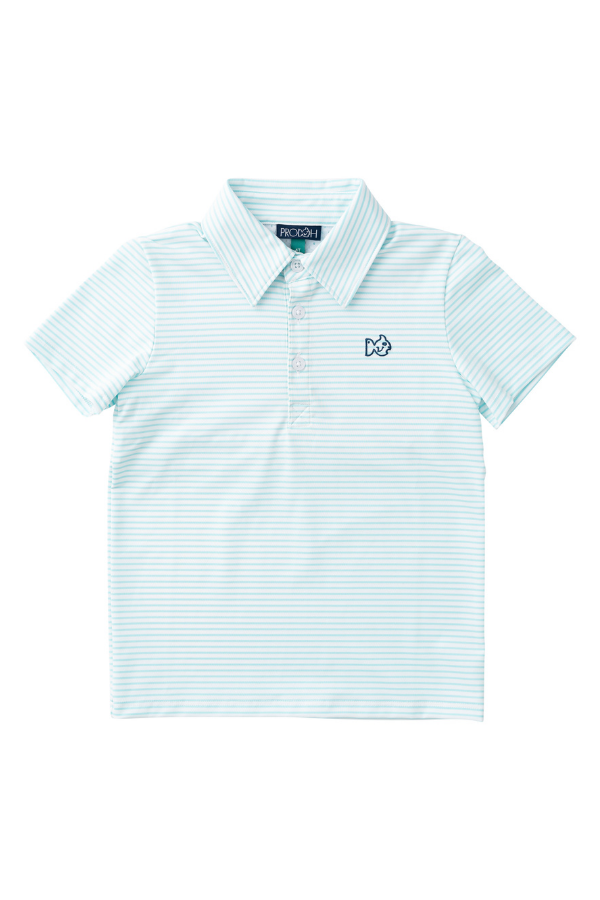 prodoh Boys' Short Sleeve Pro Performance Polo | Aruba Blue Stripe