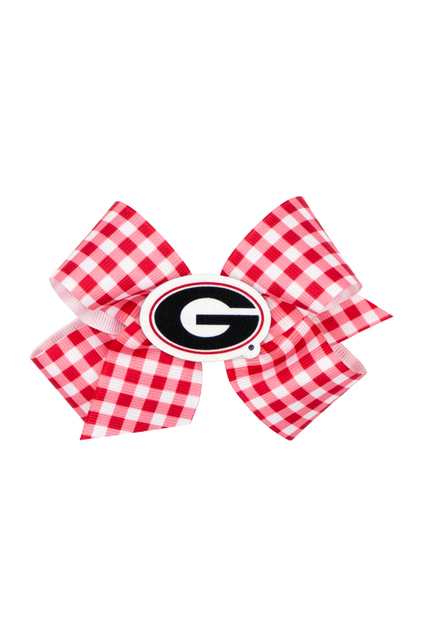 WEEONES Medium Collegiate Gingham Hair Bow with Georgia Patch