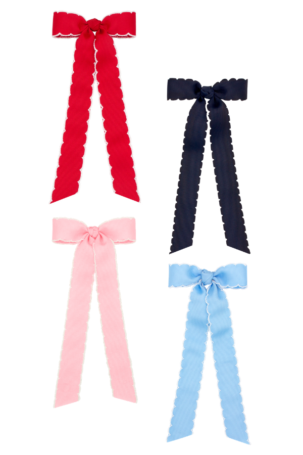 WEE ONES Mini Grosgrain Moonstitch Hair Bowtie with Knot Wrap and Streamer Tails