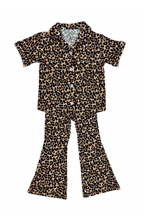 in my jammers Leopard Kids Button Up Flare Set