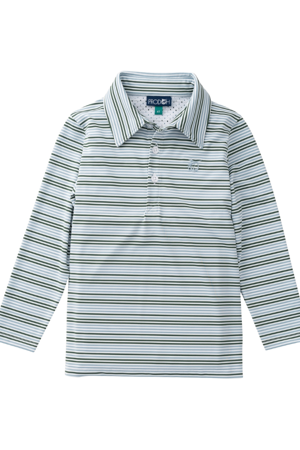 prodoh Boys' Long Sleeve Pro Performance Polo | Arona Green Stripe