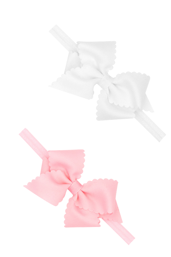 WEE ONES Extra Small Scalloped Edge Grosgrain Hair Bow on Matching Elastic Band