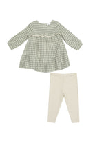 angel dear Mini Green Gingham Smocked Ruffle Tiered Dress and Ribbed Leggings