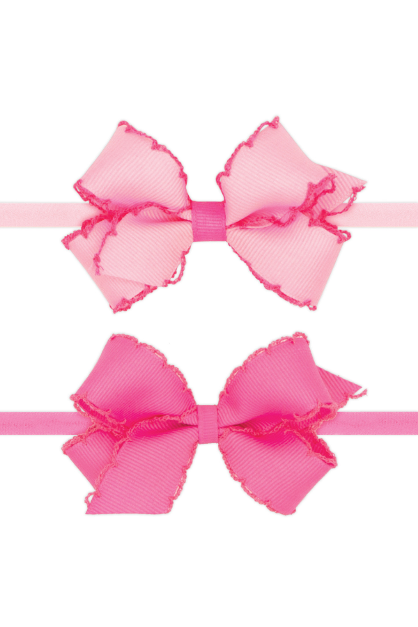 WEE ONES Two Mini Grosgrain Bows with Moonstitch Edge on Skinny Nylon Band