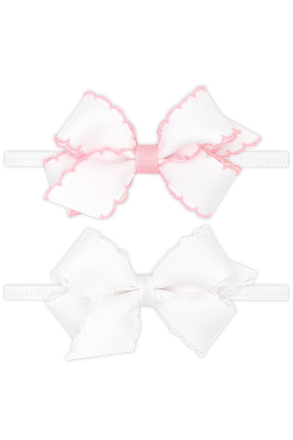 WEE ONES Two Mini Grosgrain Bows with Moonstitch Edge on Skinny Nylon Band