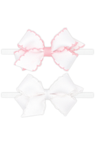 WEE ONES Two Mini Grosgrain Bows with Moonstitch Edge on Skinny Nylon Band