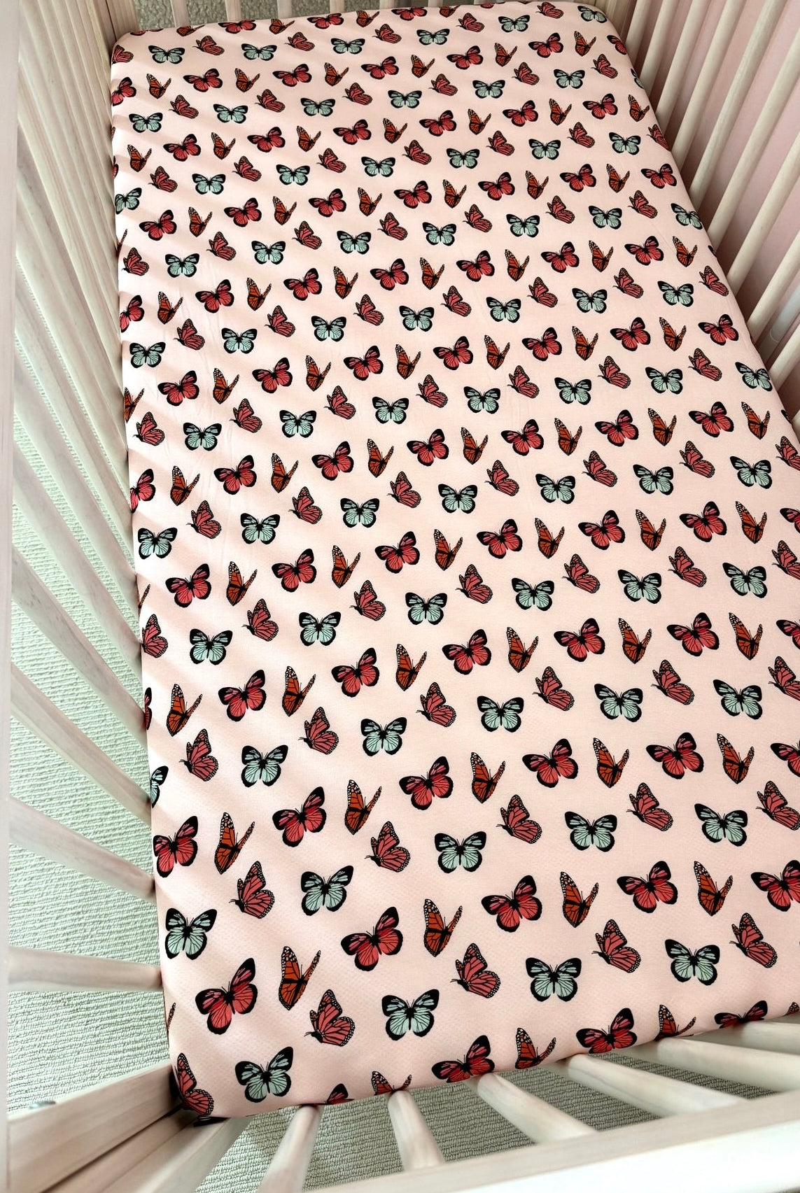 in my jammers pink butterfly crib sheet