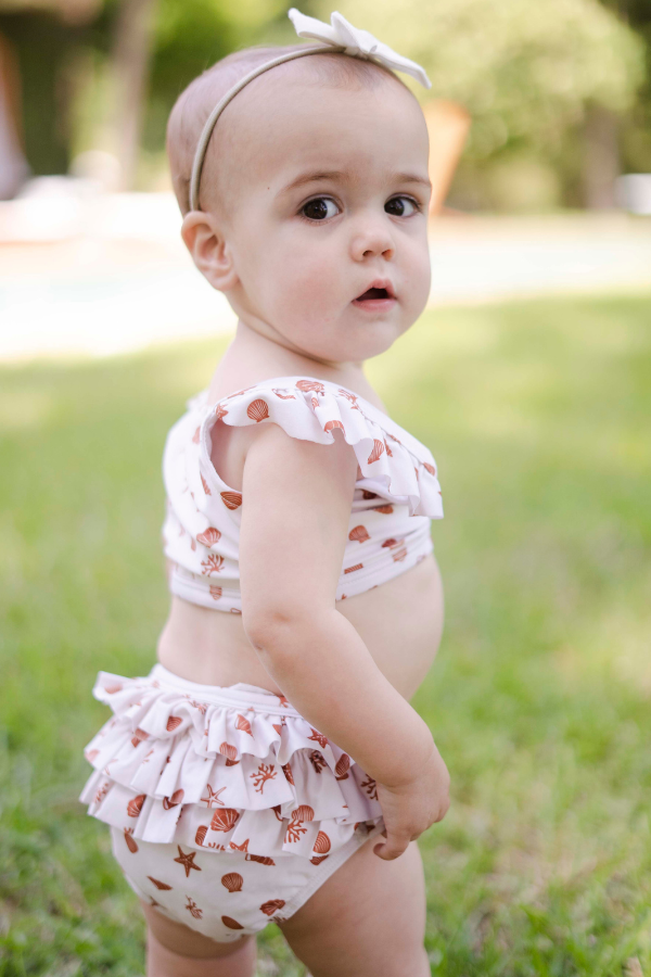 Girl's Ruffle Two-Piece Swim Suit | Seashells