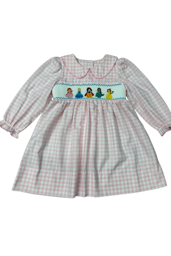 Delaney Girls Pink White Check SS Smocked Princess Dress