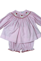 Delaney Pink Santa Smocked Bishop Bloomer Set