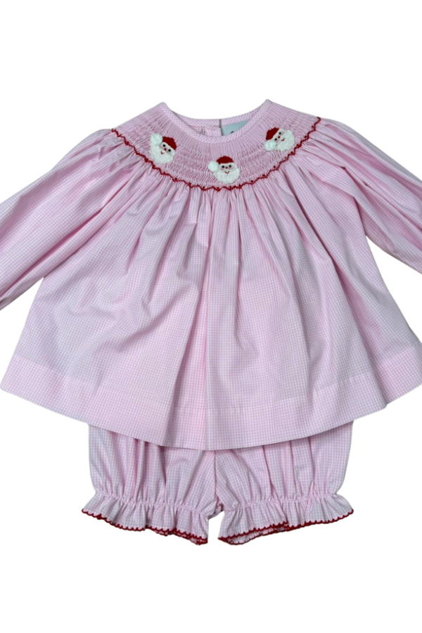 Delaney Pink Santa Smocked Bishop Bloomer Set