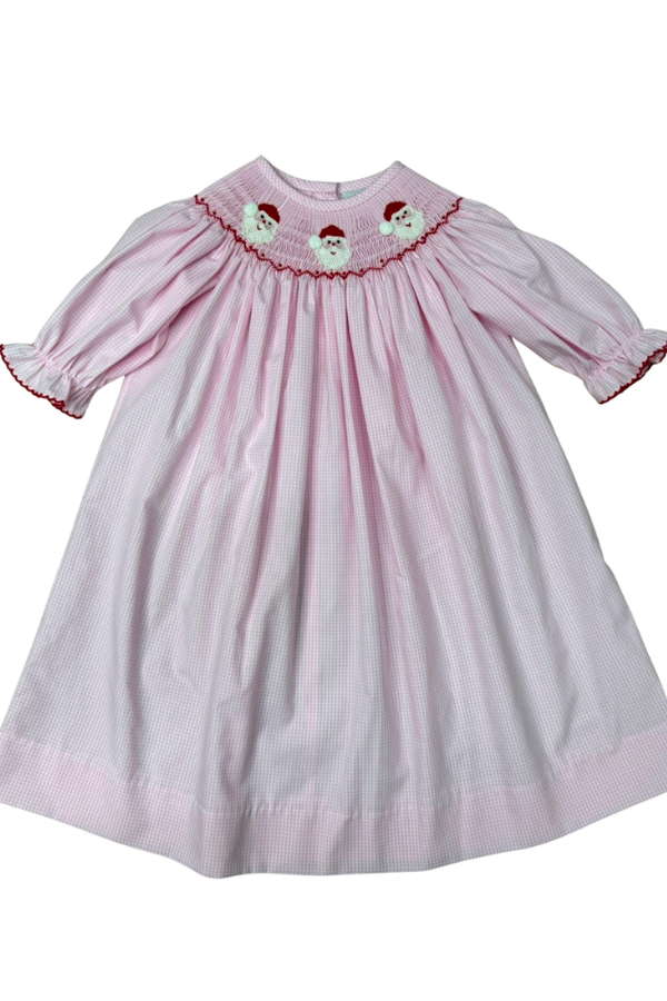 Delaney Pink Santa Smocked Bishop Dress