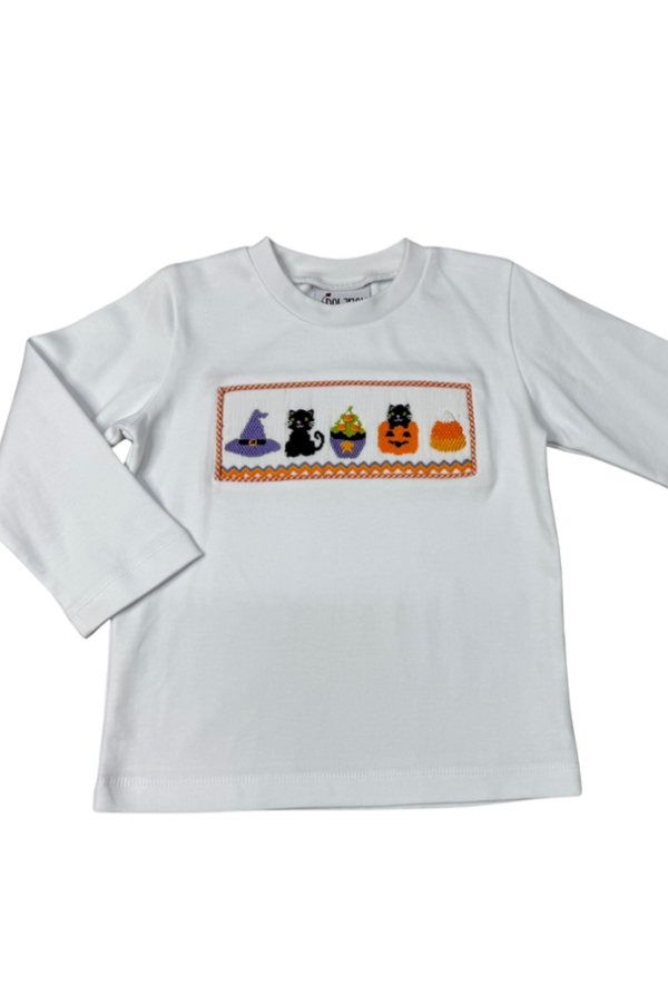 Delaney Boys White Knit Long Sleeve Smocked Halloween