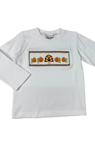 Delaney Boys White Smocked Shirt Turkey and Pumpkins