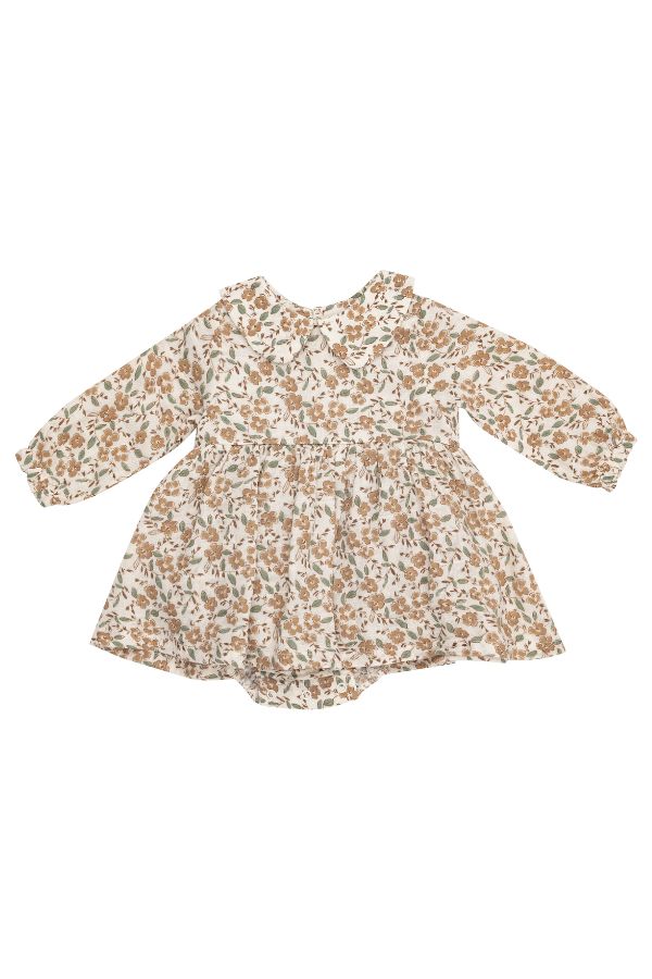 angel dear Bitty Brown Floral Peter Pan Collar Bubble w/ Skirt