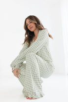 in my jammers Green Gingham Women's Long Sleeve Ruffle Set