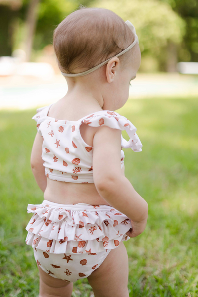 Girl's Ruffle Two-Piece Swim Suit | Seashells