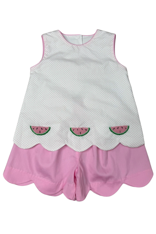 whimsy bay Watermelon Scallop Bow Back Short Set